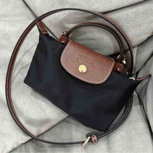 Longchamp Elegant mini Black and Rich Brown Crossbody Bag
